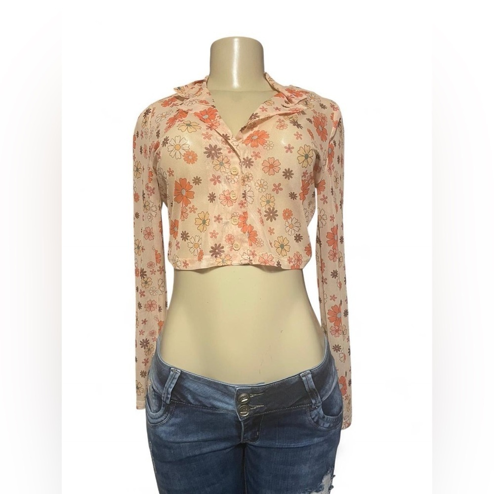Floral Long Sleeve Crop Top